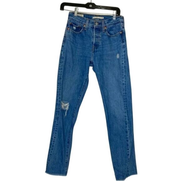 Levis Premium Wedgie Fit High-Rise Distressed Straight Leg Jeans Size 24‎ - Picture 1 of 15